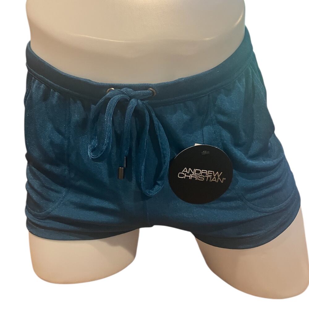 Andrew Christian Sensual Rib Resort Shorts 2" Inseam Teal Large